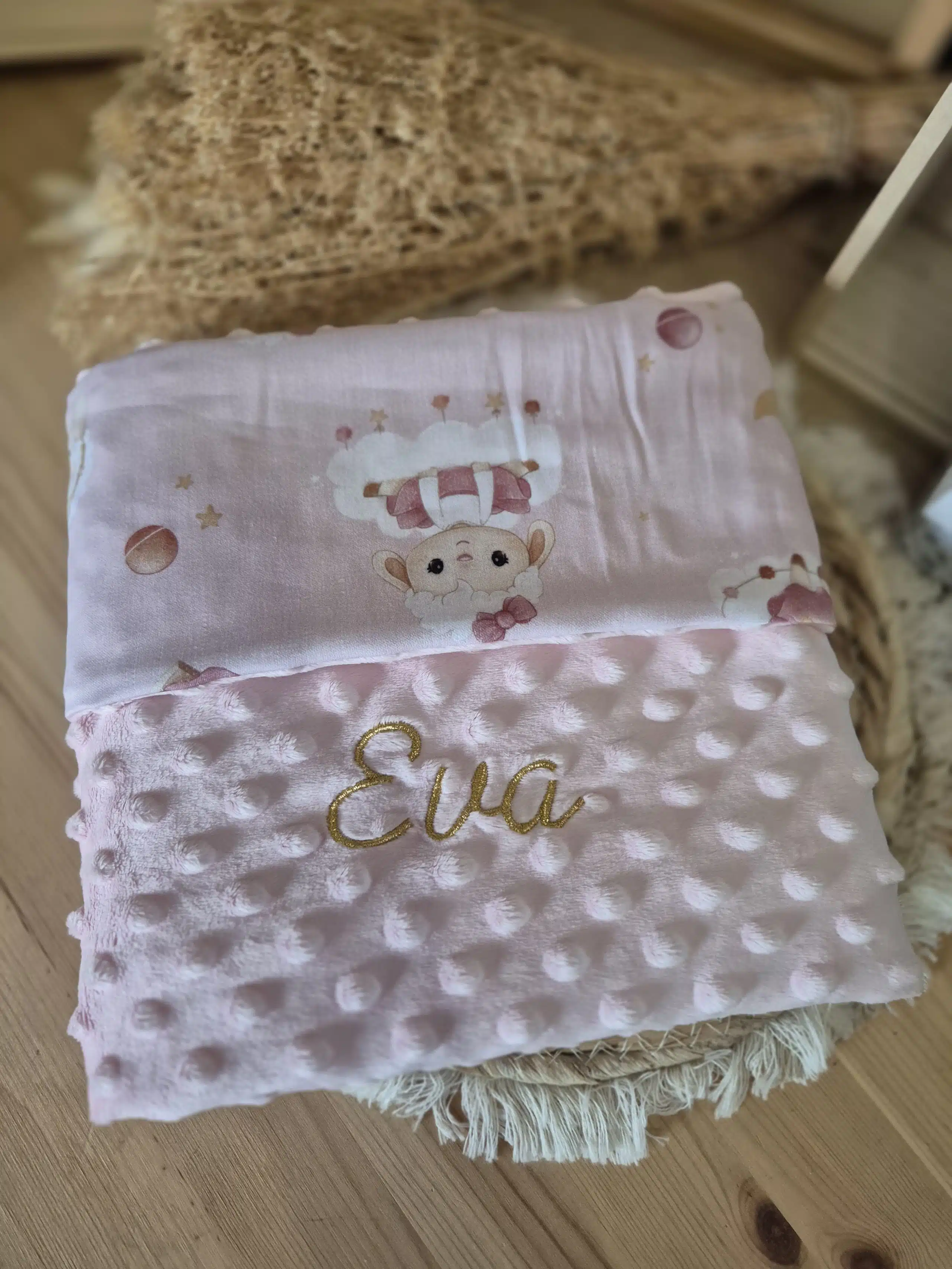 Couverture bébé minky et coton brodée – Image 53