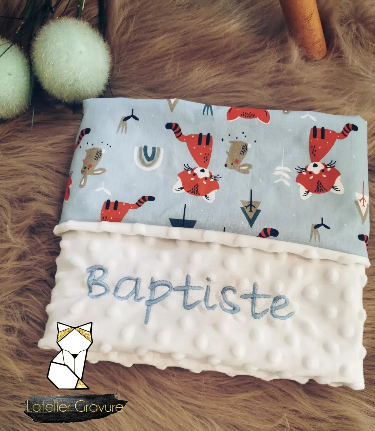 Couverture bébé minky et coton brodée – Image 14