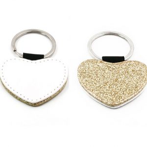 Porte clés simili cuir et paillettes coeur personnalisé avec photo