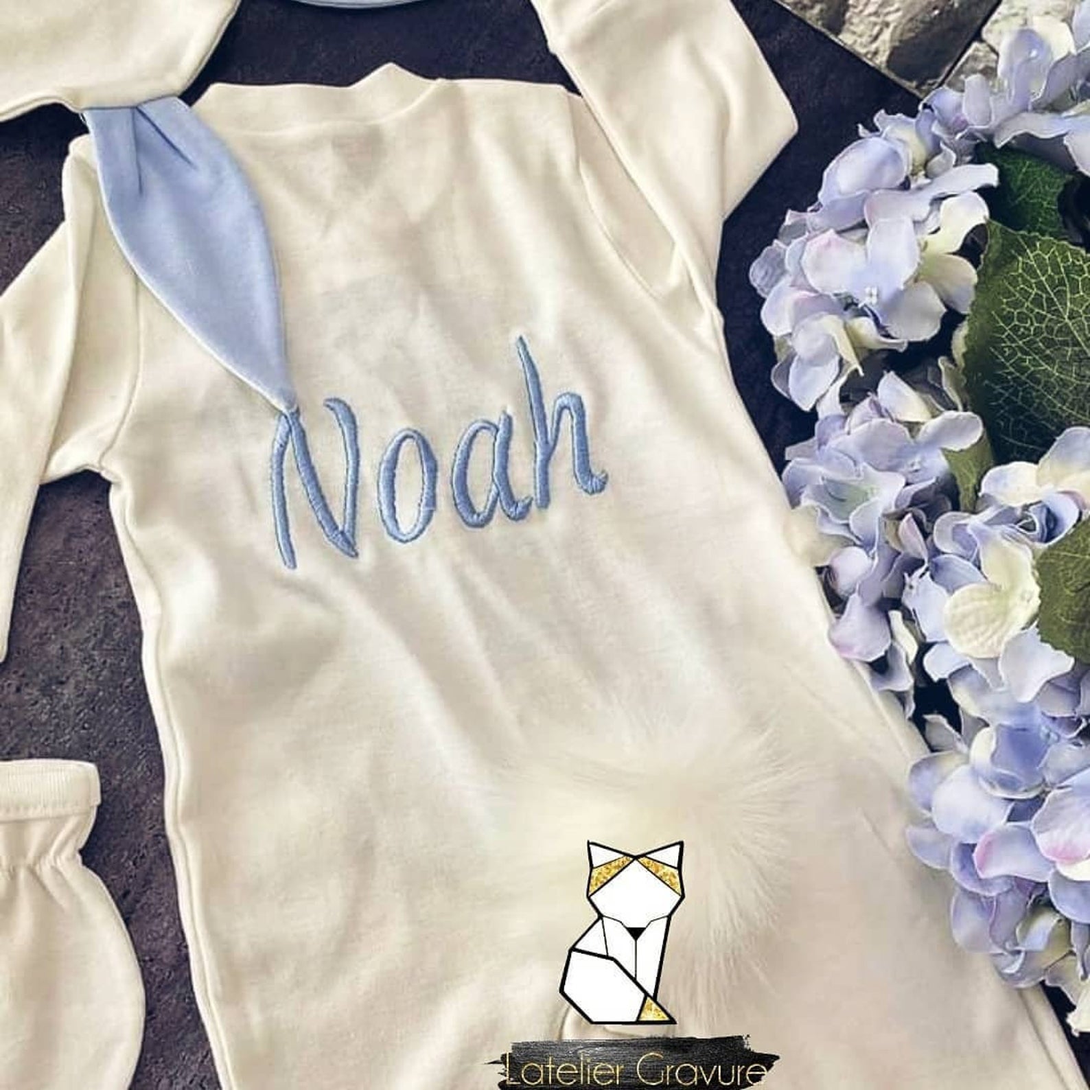 Pyjama bébé blanc 0 à 12 mois personnalisé - Broderie prénom