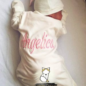 Pyjama bébé blanc 0 à 12 mois personnalisé – Broderie prénom