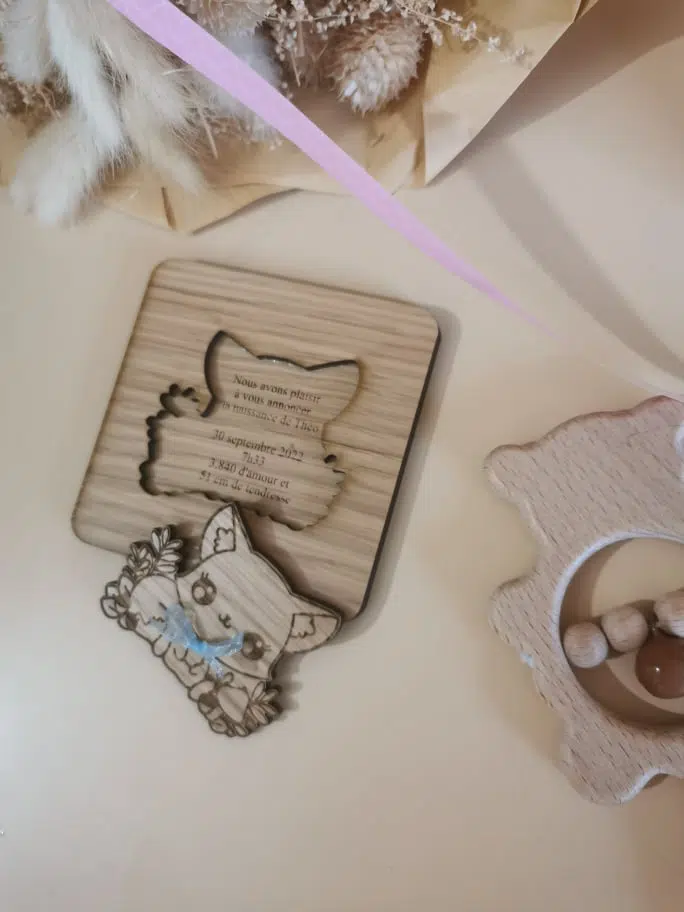 Faire part baptême/anniversaire puzzle en bois - vendu par 10