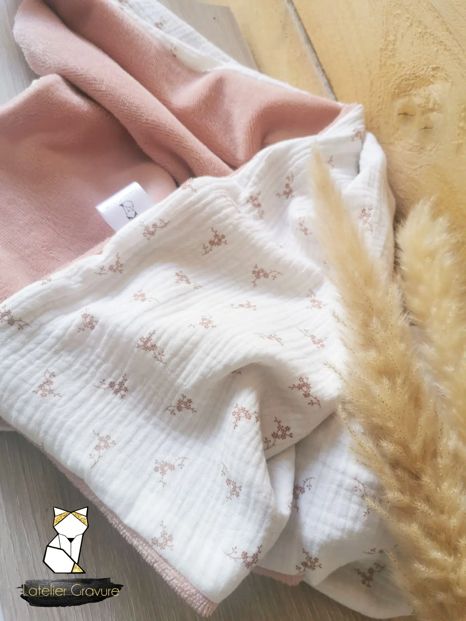Couverture bébé Gaze de coton & bambou brodée