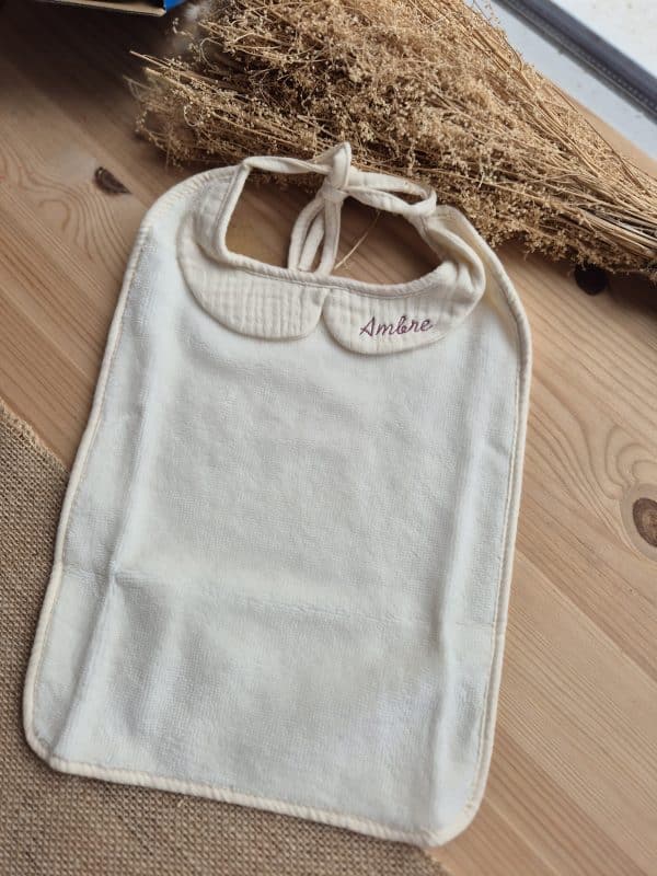 Grand bavoir Eponge bio et gaze de coton - Serviette crèche et maternelle personnalisée