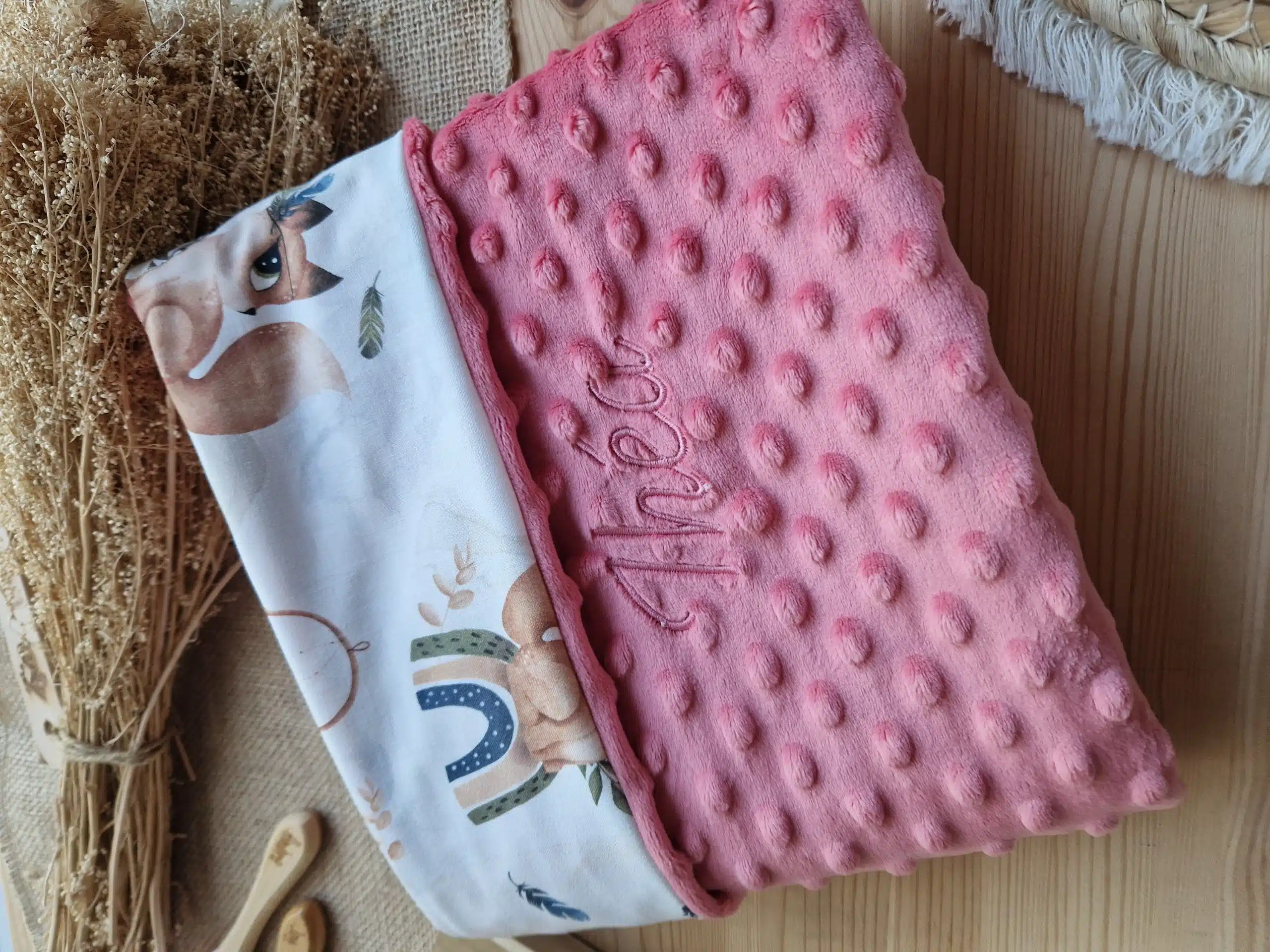 Couverture bébé minky et coton brodée – Image 39