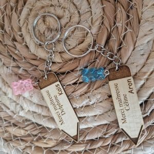 Porte clé ours gélatine personnalisé – Nounou, instituteur