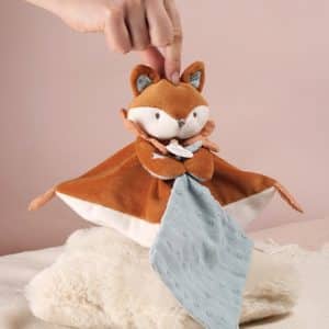 Doudou plat Renard Timo avec mouchoir attache-sucette – 20 cm DC4692