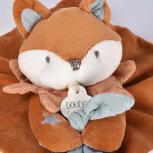 Doudou plat Renard Timo avec mouchoir attache-sucette – 20 cm DC4692