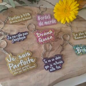 Porte-clés Paillette à message – Phrases Humour & Amour